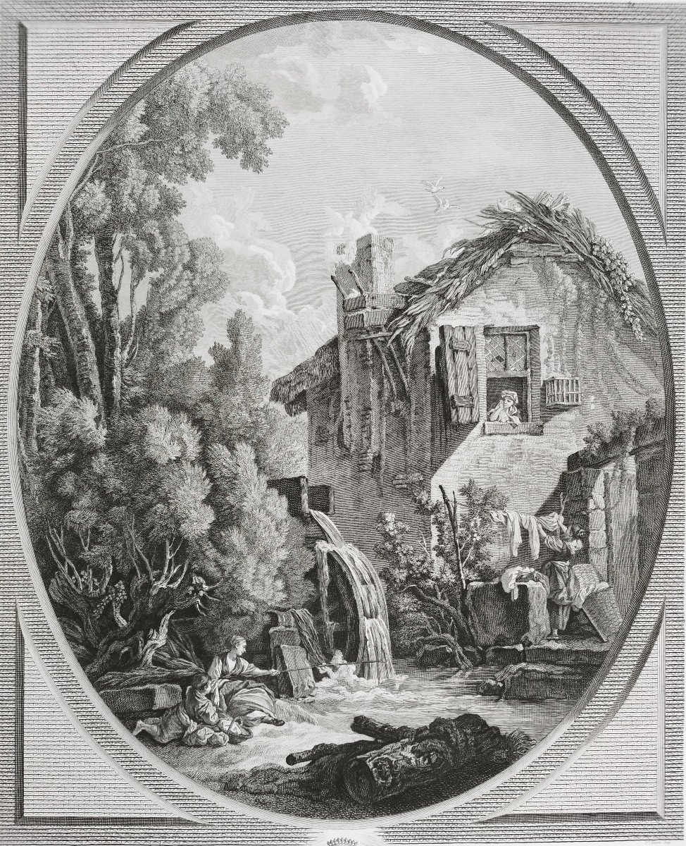 The Mill Etching Engraving After François Boucher 19th C Old Print-photo-4
