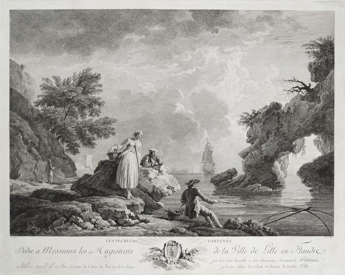 Gravure Marine d'Après Vernet Les Pêcheurs Fortunés 18ème-photo-3