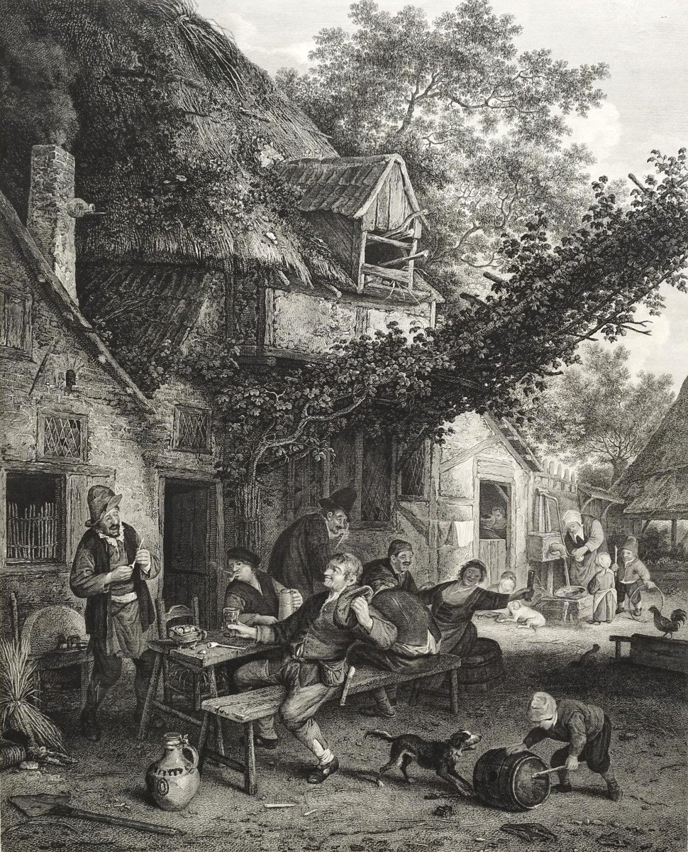Etching  Genre Scene Engraving 18th Century Old Print-photo-4