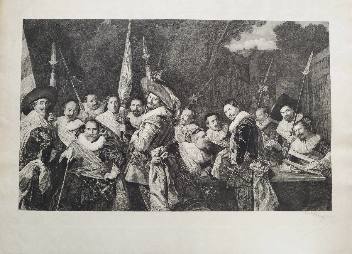 Gravure d'Après Peinture Flamande De Frans Hals Réunion Des Officiers-photo-2