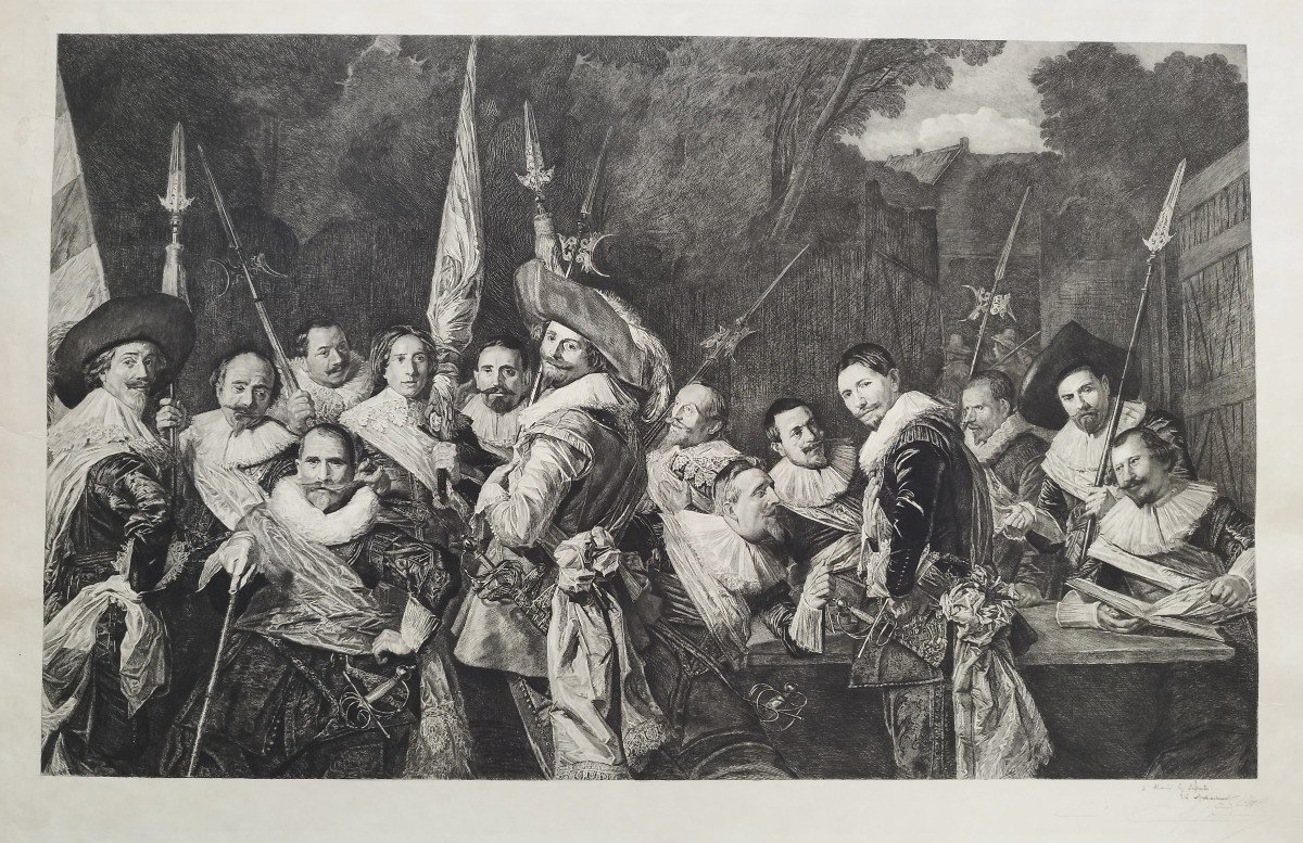 Gravure d'Après Peinture Flamande De Frans Hals Réunion Des Officiers-photo-3