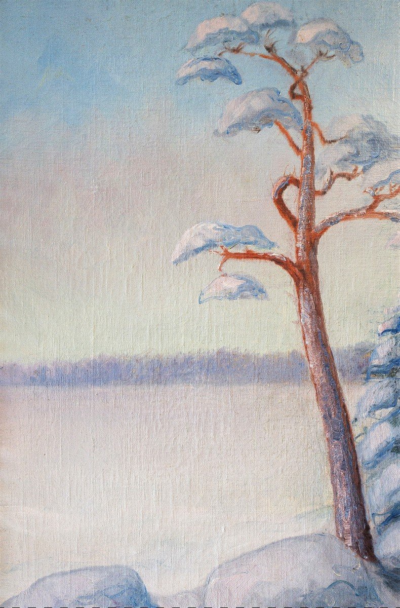 Winter Landscape Oil Painting By G. Von Sparrvenfält Swedish Painter-photo-4