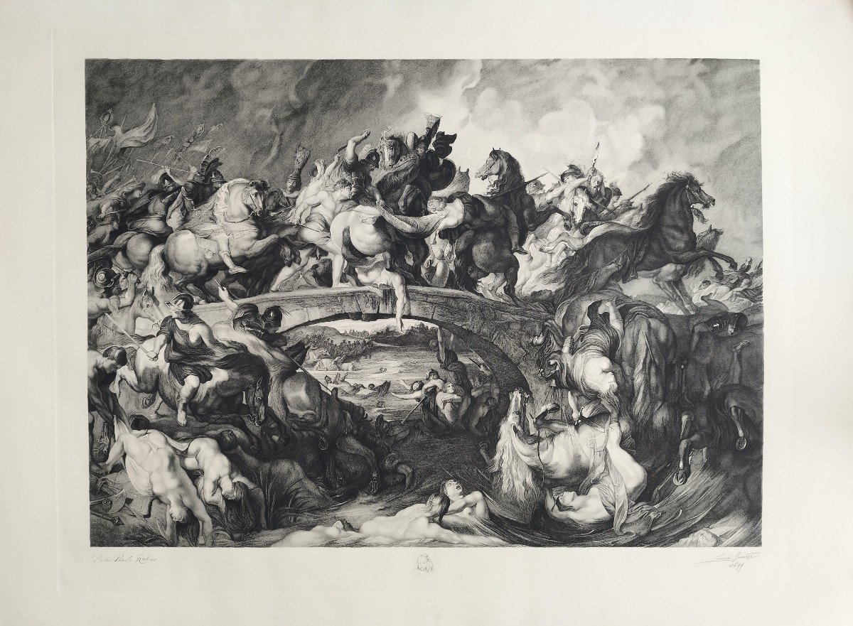 Etching The Battle Of The Amazons Engraving After Rubens By Louis Greuse Old Print-photo-2