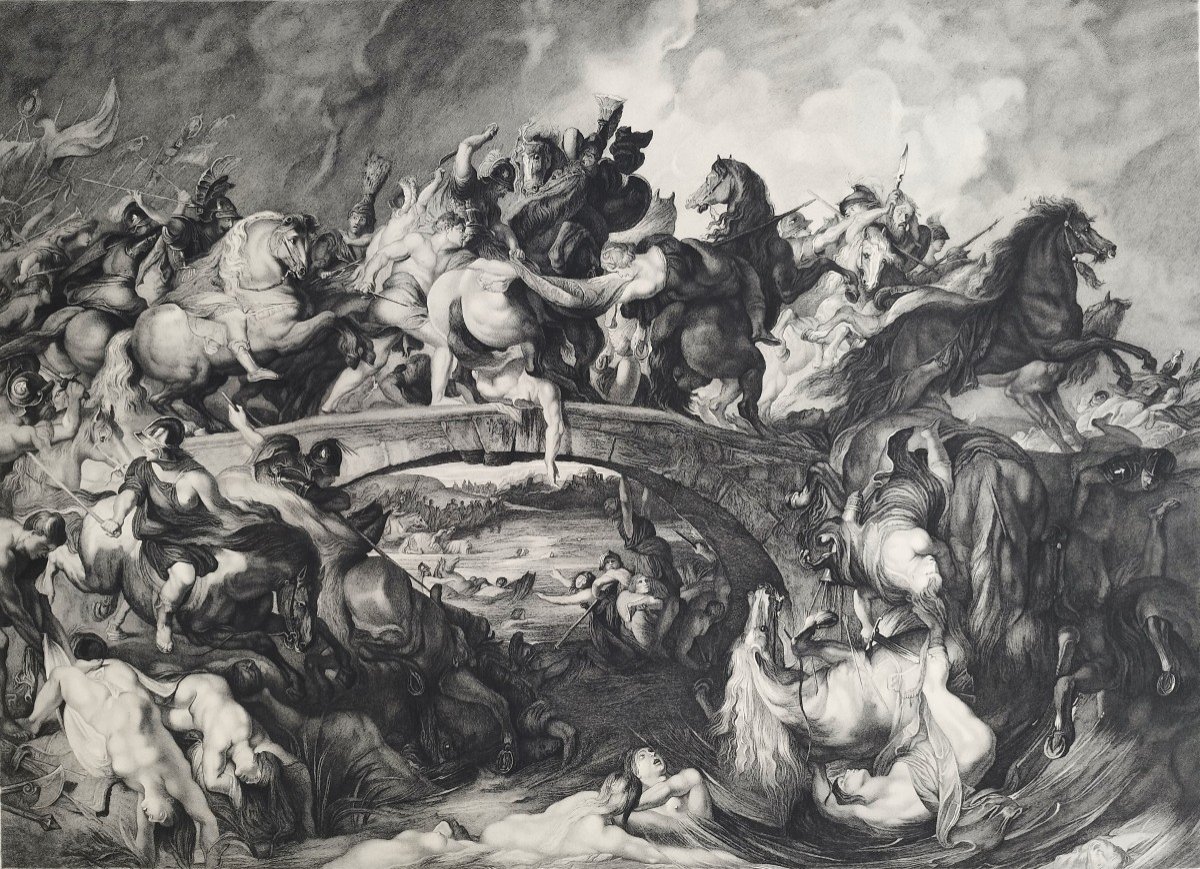 Etching The Battle Of The Amazons Engraving After Rubens By Louis Greuse Old Print-photo-4