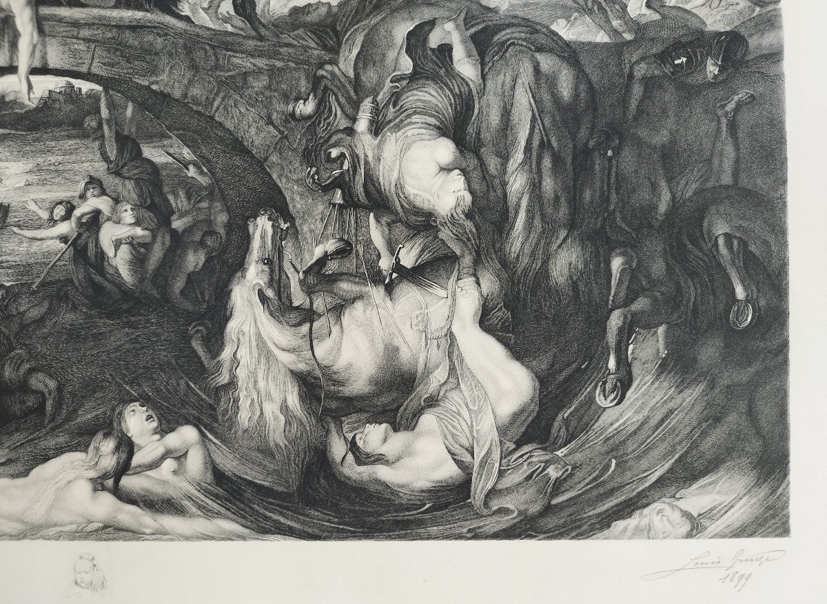 Etching The Battle Of The Amazons Engraving After Rubens By Louis Greuse Old Print-photo-1