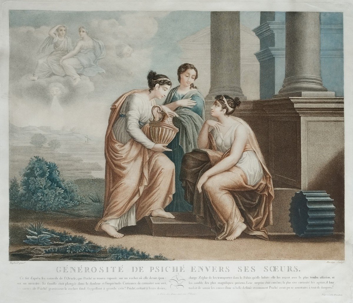 Allegorical Etching  Mythological Engraving Psiché By Louis François Mariage Empire Period Old Print