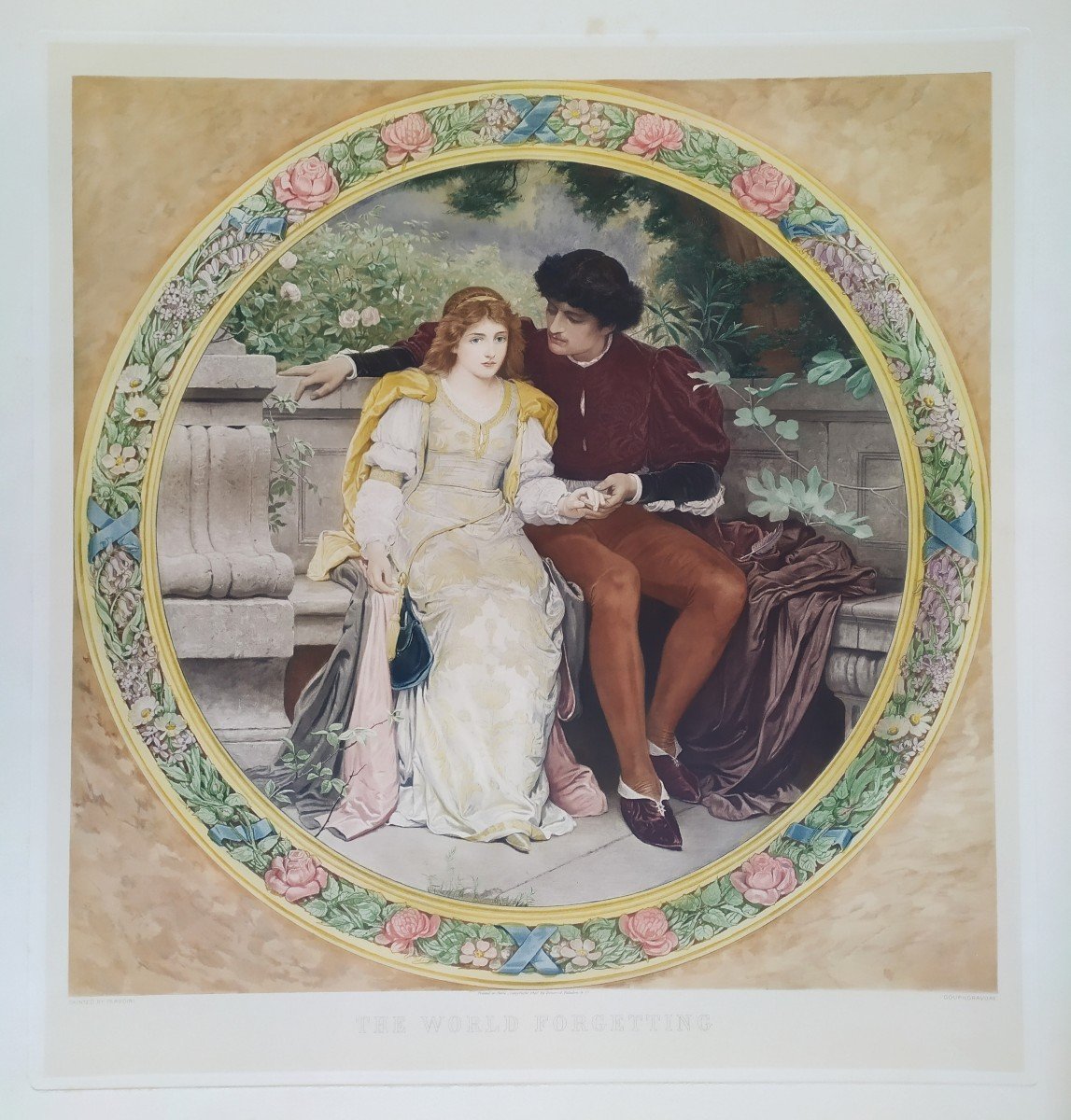 Les Amoureux Photogravure Aquarellée 19ème  Romantique-photo-2