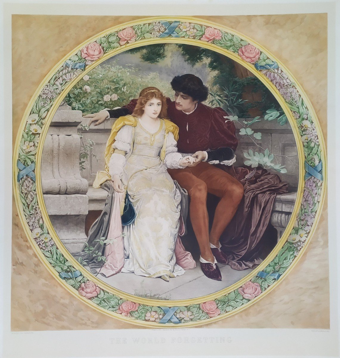 Les Amoureux Photogravure Aquarellée 19ème  Romantique-photo-3