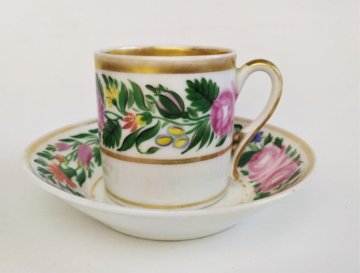 Paris Porcelain Cup And Saucer Hand Painted Decor 19th C-photo-2