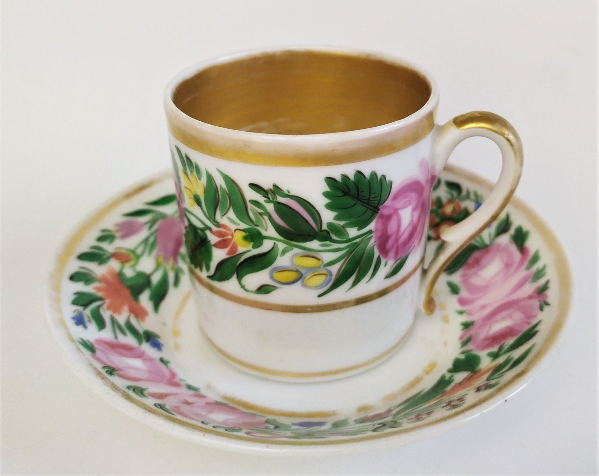 Paris Porcelain Cup And Saucer Hand Painted Decor 19th C-photo-3