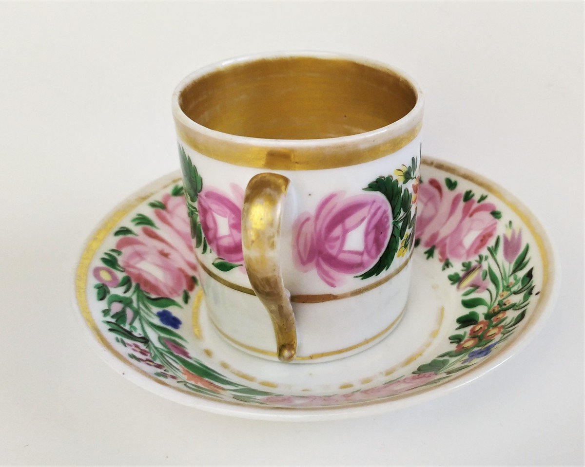 Paris Porcelain Cup And Saucer Hand Painted Decor 19th C-photo-4