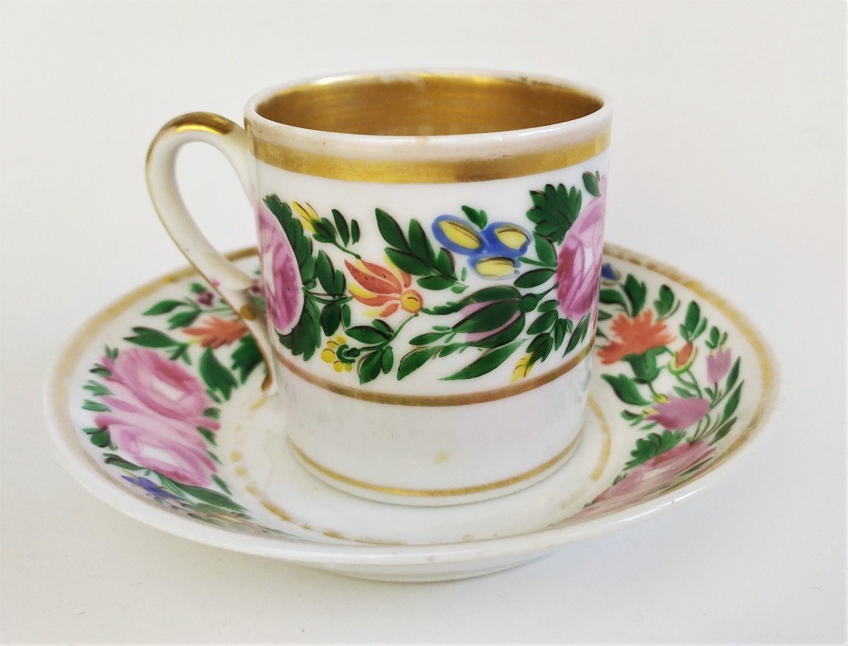 Paris Porcelain Cup And Saucer Hand Painted Decor 19th C-photo-1