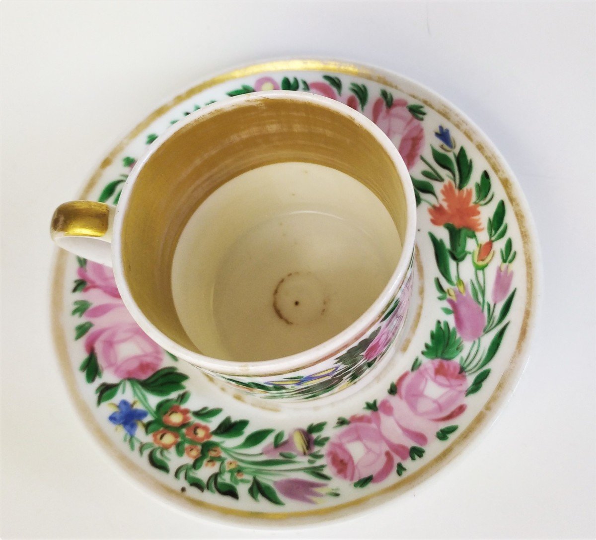 Paris Porcelain Cup And Saucer Hand Painted Decor 19th C-photo-2