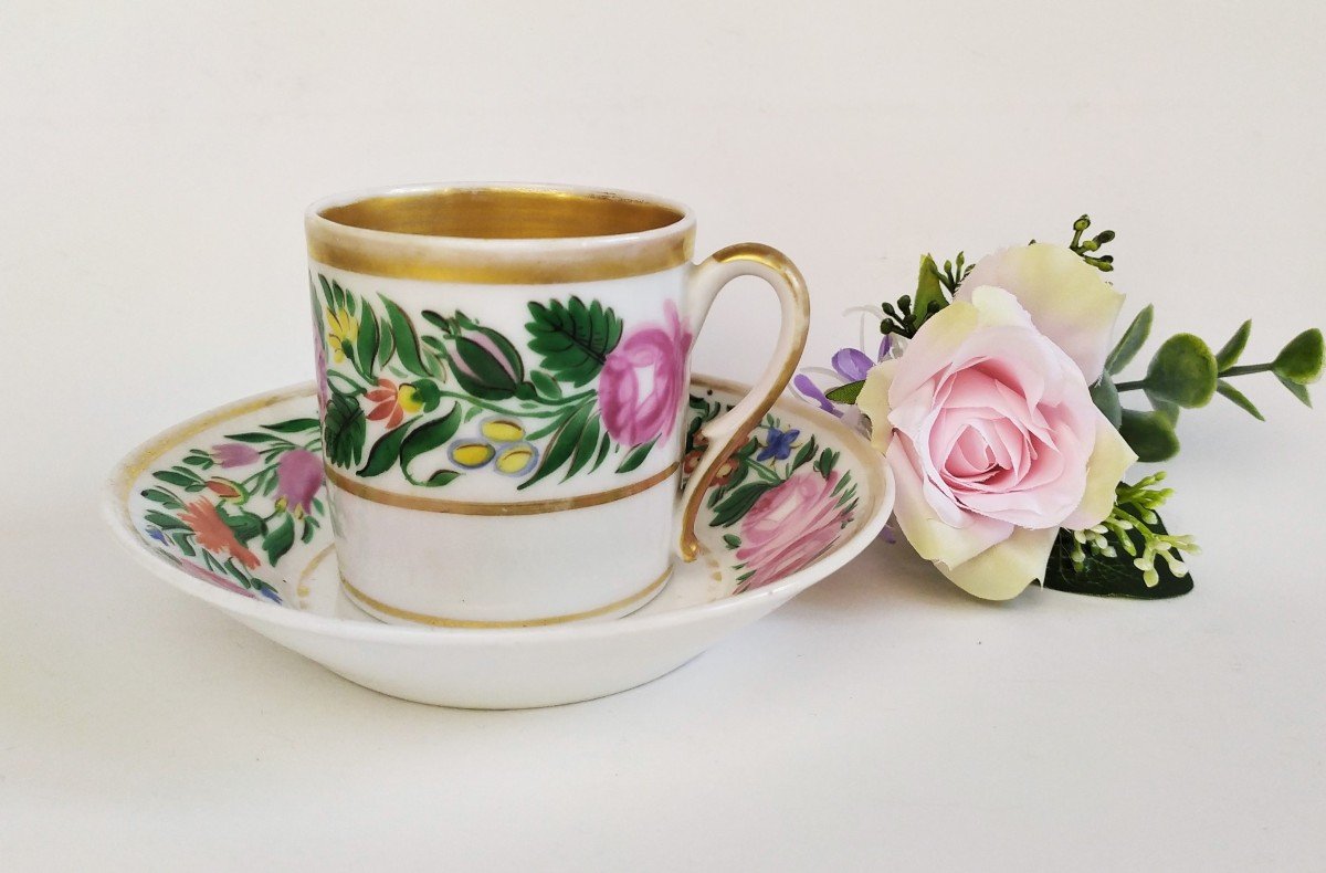 Paris Porcelain Cup And Saucer Hand Painted Decor 19th C