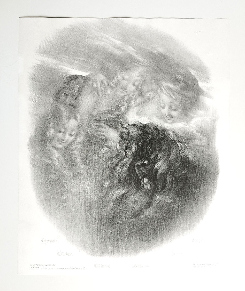 Darthula, Caïrbarn Collama ..;ythological Lithograph After Girodet -trioson 19th C Old Print-photo-2