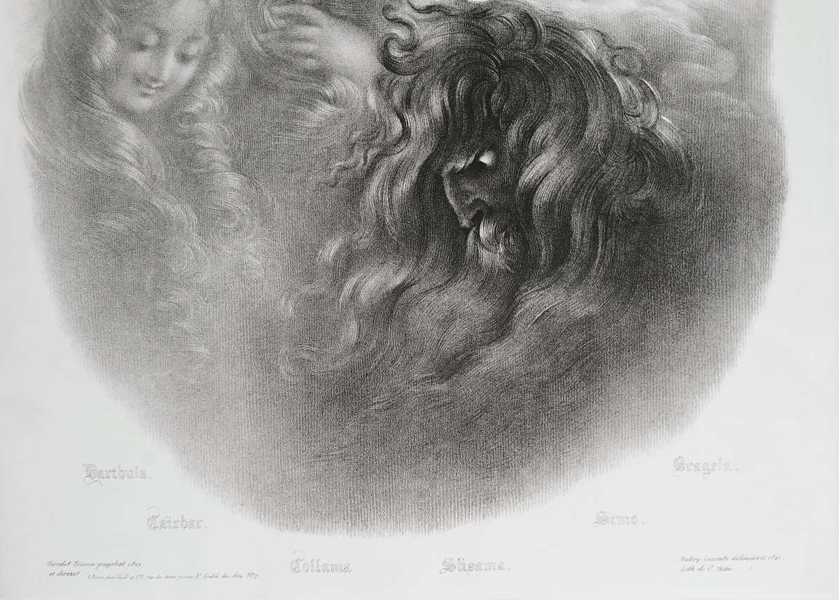 Darthula, Caïrbarn Collama ..;ythological Lithograph After Girodet -trioson 19th C Old Print-photo-2