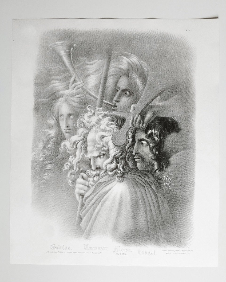 Ossian Mythology Lithograph After Girodet -trioson 19th C Old Print-photo-2