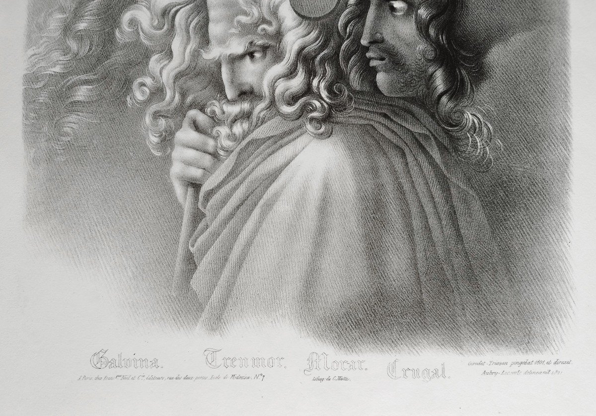 Ossian Mythology Lithograph After Girodet -trioson 19th C Old Print-photo-1