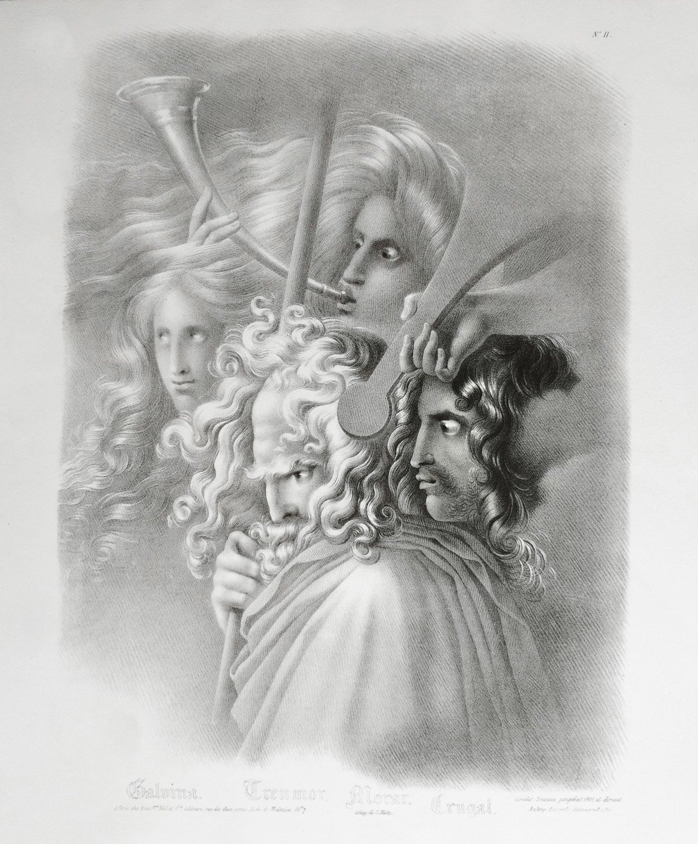Ossian Mythology Lithograph After Girodet -trioson 19th C Old Print