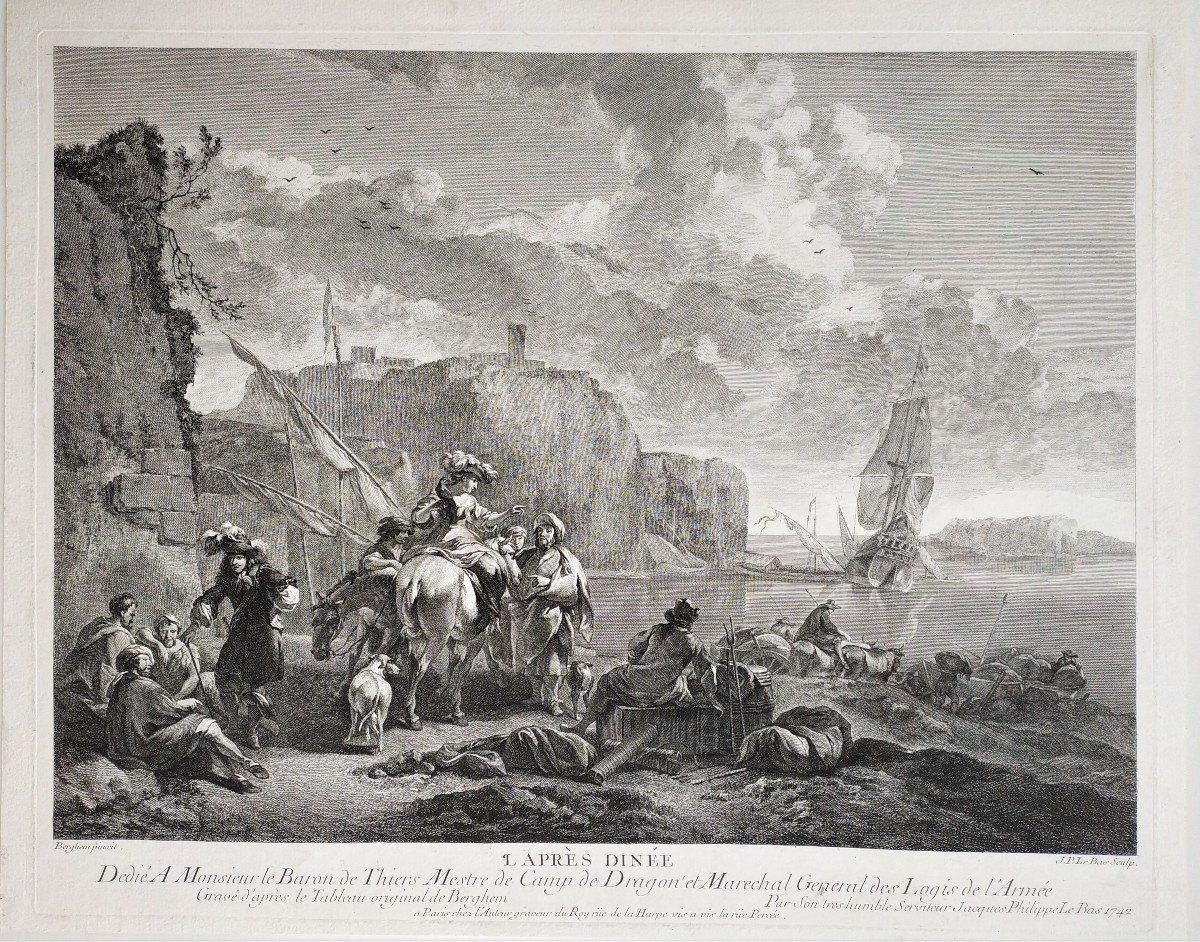 Gravure Par Jacques Philippe Le Bas  l'Après  Dinée  18ème-photo-3