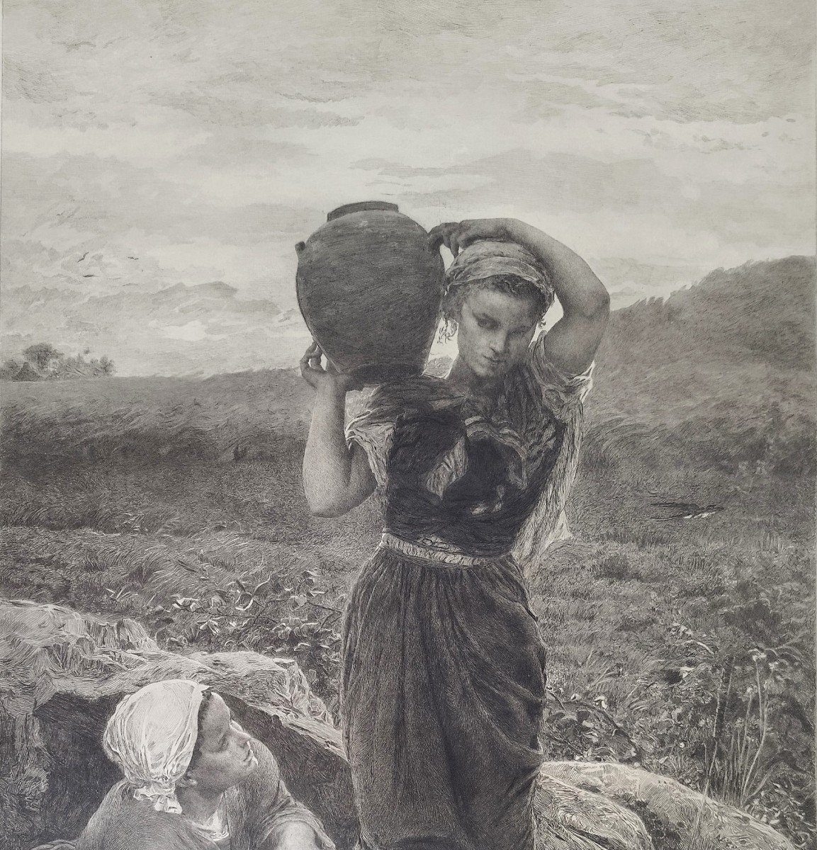 Etching  After Jules Breton Engraving 19th C  Old Print-photo-2