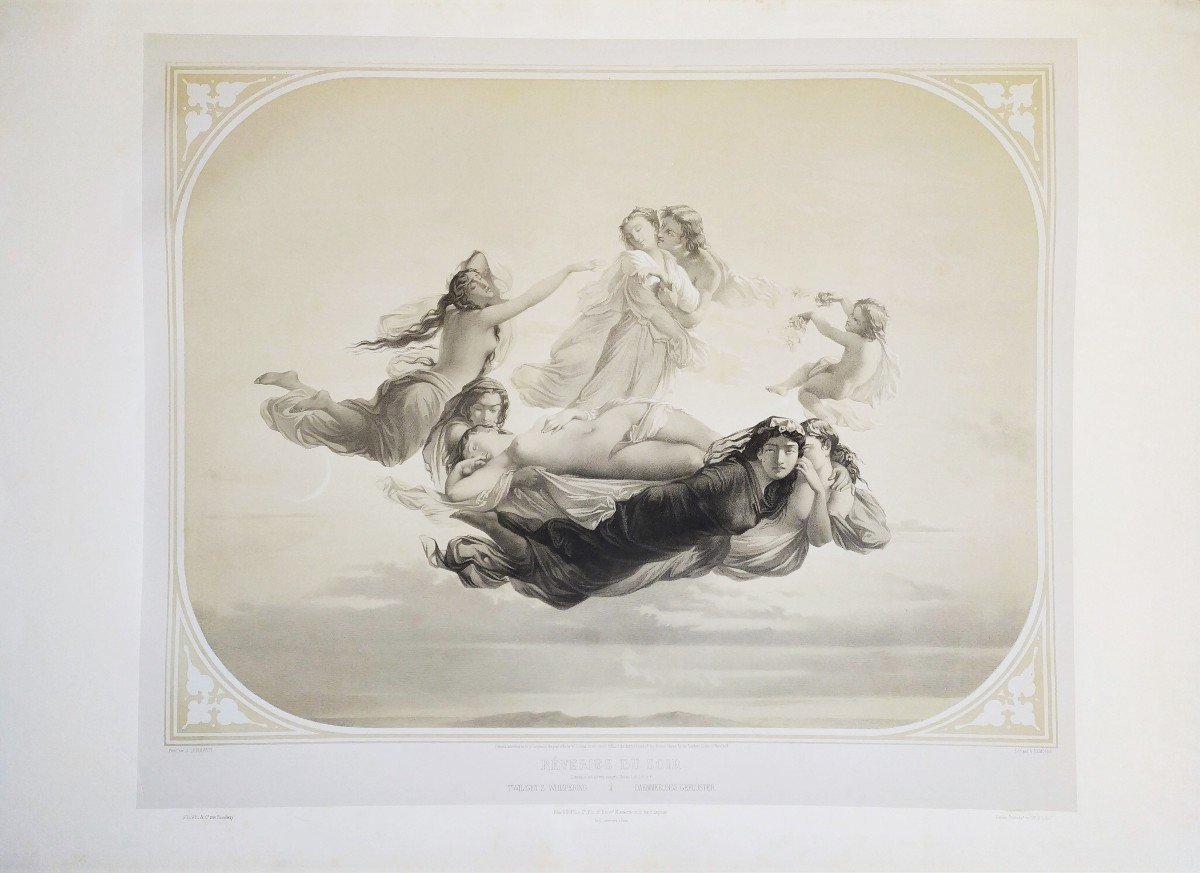  Allegorical Lithograph 19th C Old Print-photo-2