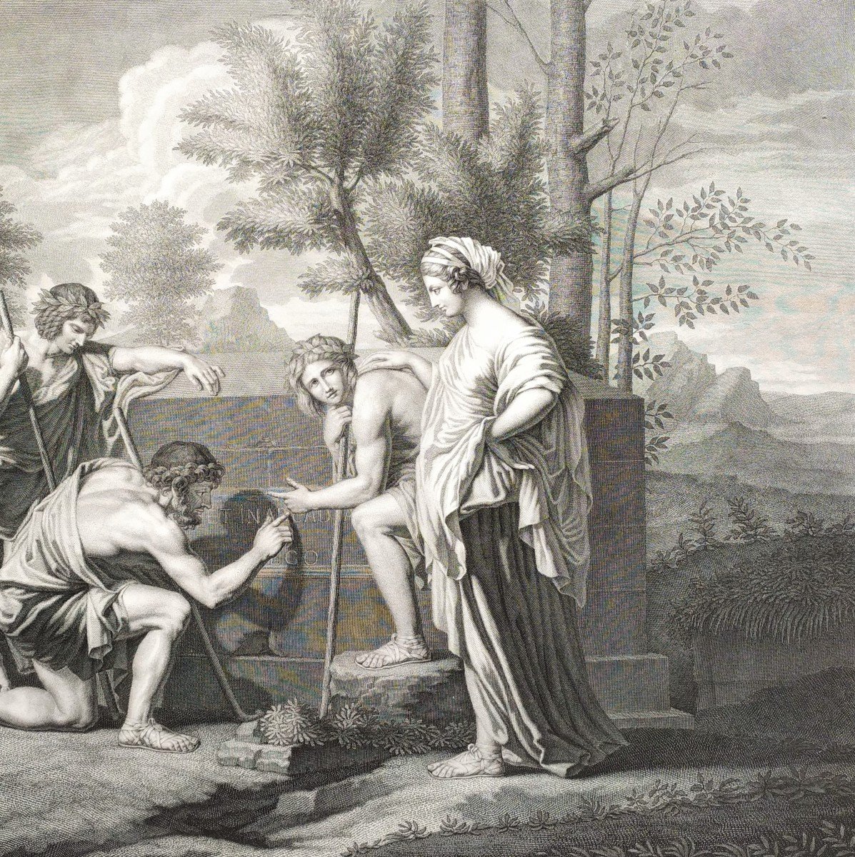 Etching Neoclassical Engraving After Poussin 19th C Old Print-photo-4