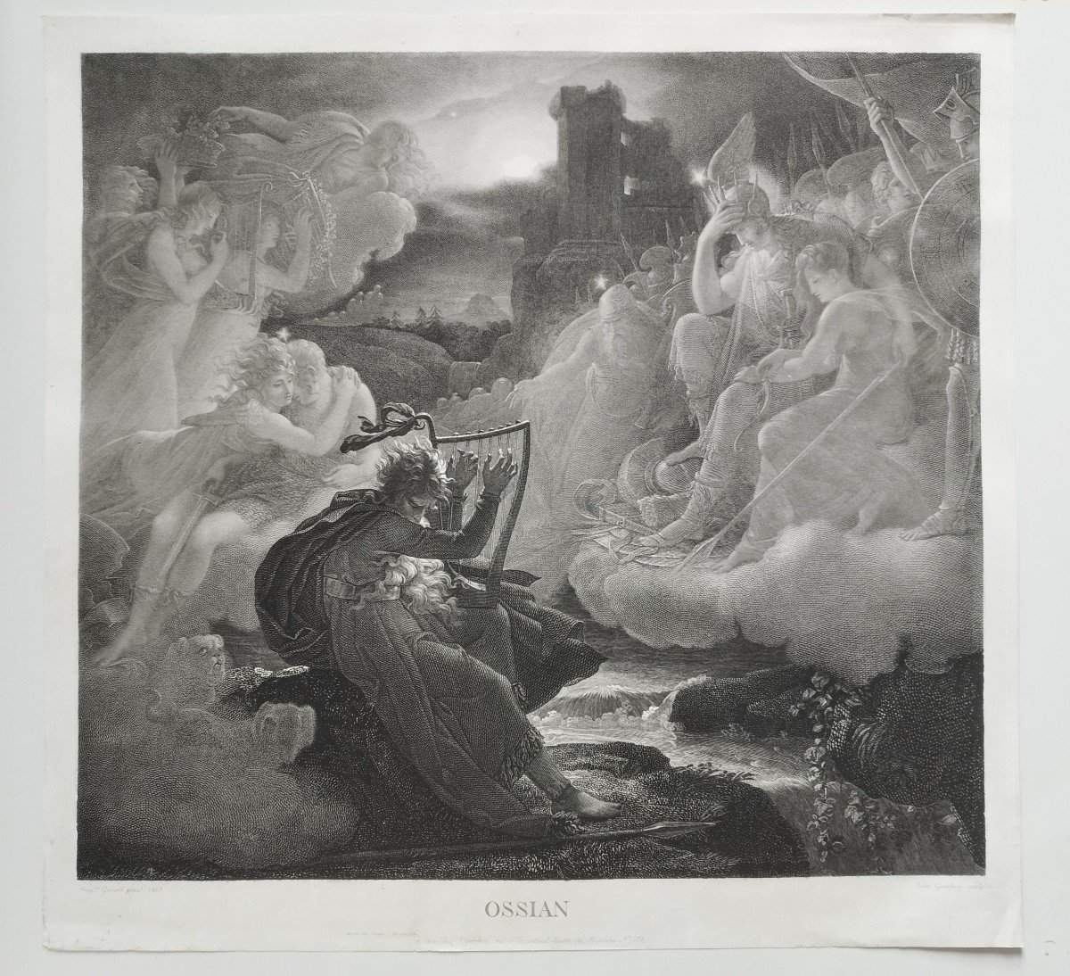 Etching Ossian Engraving After François Gérard 19th C Old Print-photo-2