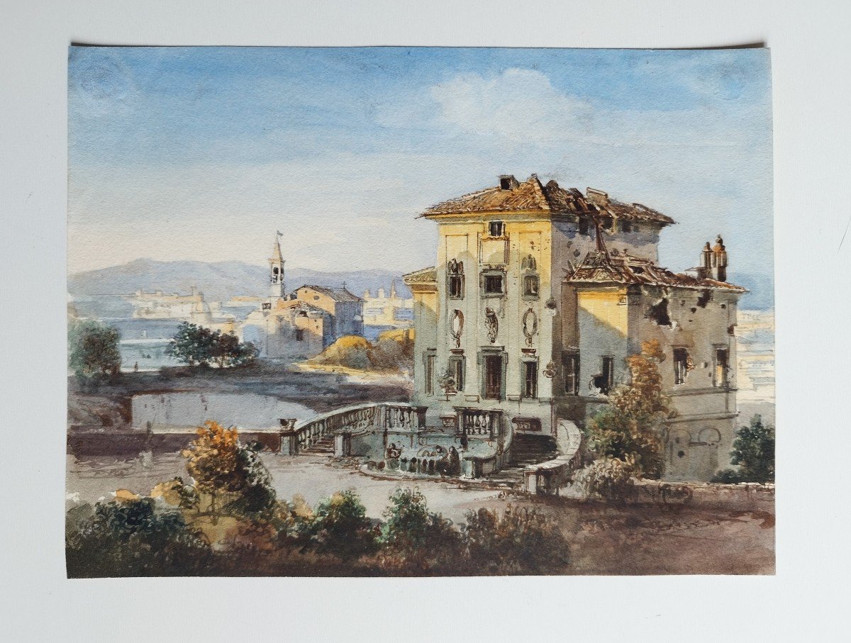 Siege Of Rome 1849 Villa Ruined By Bombs, Watercolor-photo-1