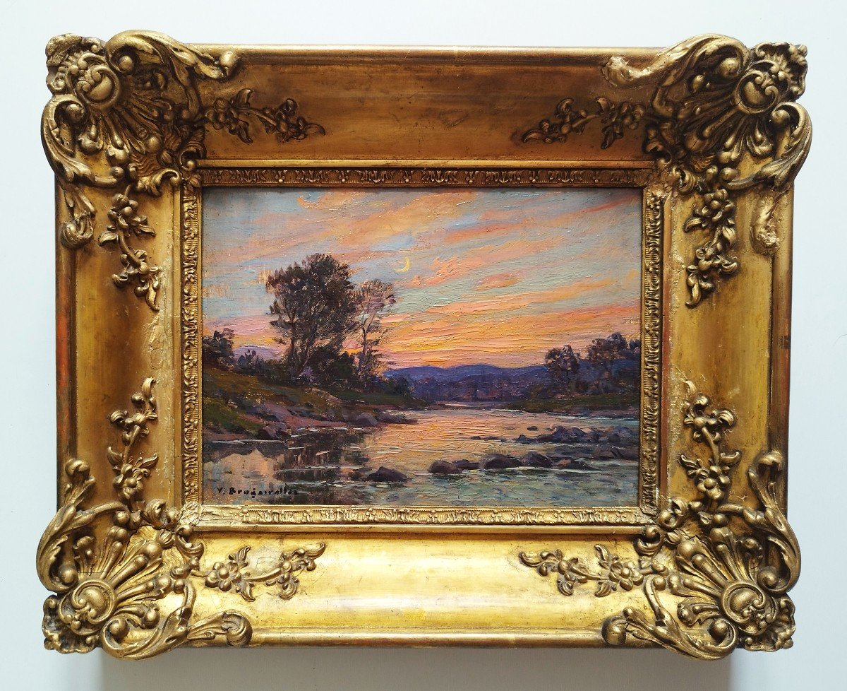 Oil Painting  Landscape By Brugairolles 19th C-photo-2