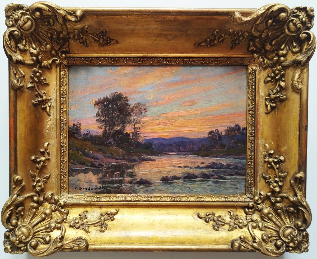 Oil Painting  Landscape By Brugairolles 19th C-photo-3