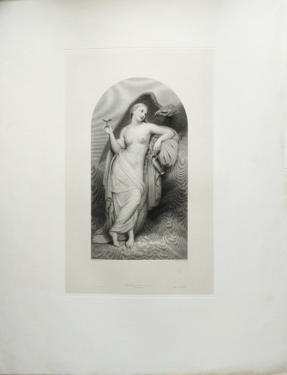 Engraving Hebe Goddess Of Youth Female Nude Mythological Etching After Ary Scheffer 19th C Old -photo-2