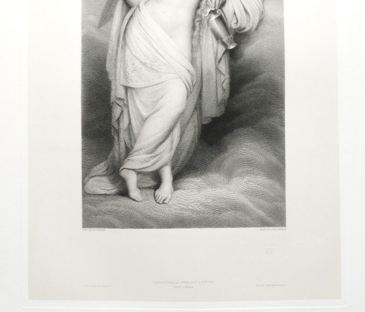 Engraving Hebe Goddess Of Youth Female Nude Mythological Etching After Ary Scheffer 19th C Old -photo-4