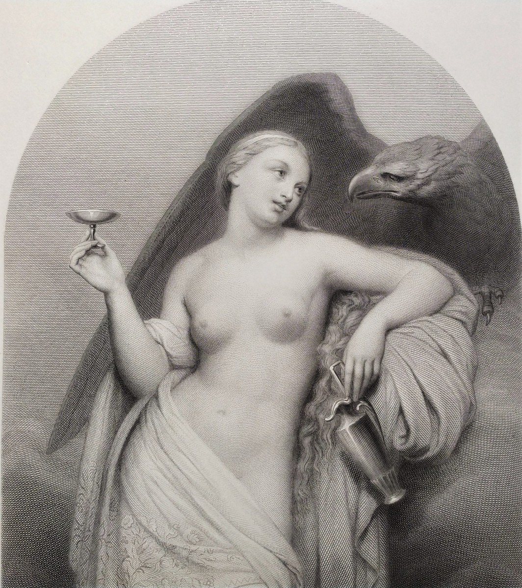 Engraving Hebe Goddess Of Youth Female Nude Mythological Etching After Ary Scheffer 19th C Old -photo-4