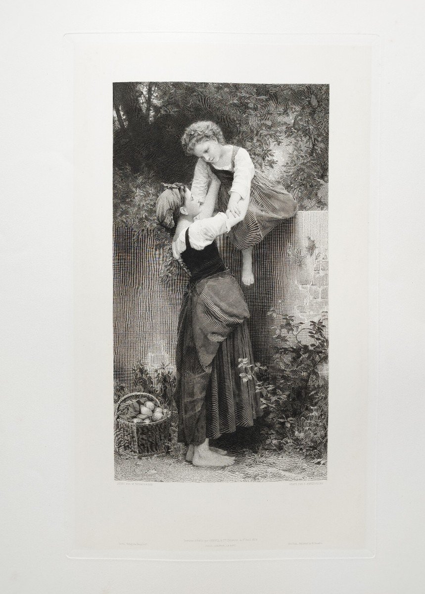 Gravure d'Après William Bouguereau Les Petites Maraudeuses Eau- forte 19ème-photo-3