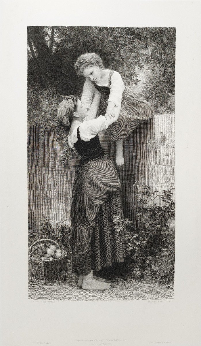 Gravure d'Après William Bouguereau Les Petites Maraudeuses Eau- forte 19ème-photo-4