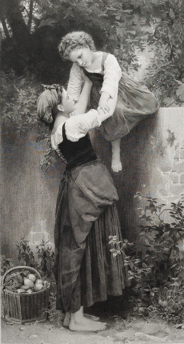 Gravure d'Après William Bouguereau Les Petites Maraudeuses Eau- forte 19ème-photo-1