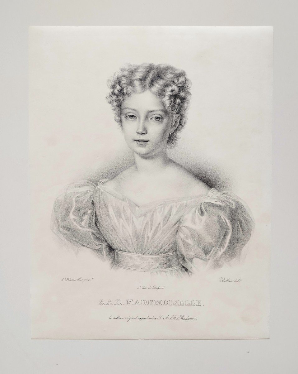 Portrait Louise d'Artois Duchesse De Parme Lithographie Par Belliard 19ème-photo-2