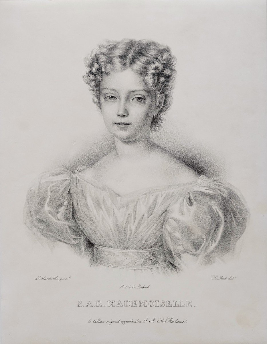 Portrait Louise d'Artois Duchesse De Parme Lithographie Par Belliard 19ème-photo-3