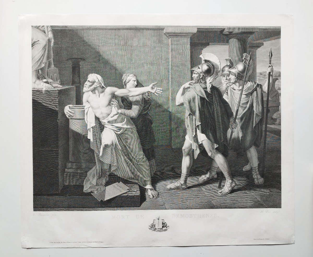 Etching Neo Classical Engraving Death Of Demosthenes After Boisselier 19th C Old Print-photo-2