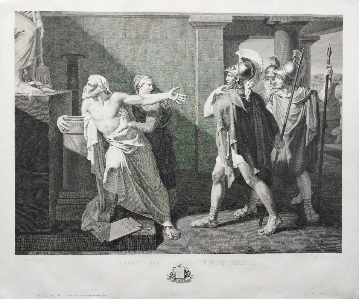 Etching Neo Classical Engraving Death Of Demosthenes After Boisselier 19th C Old Print-photo-3