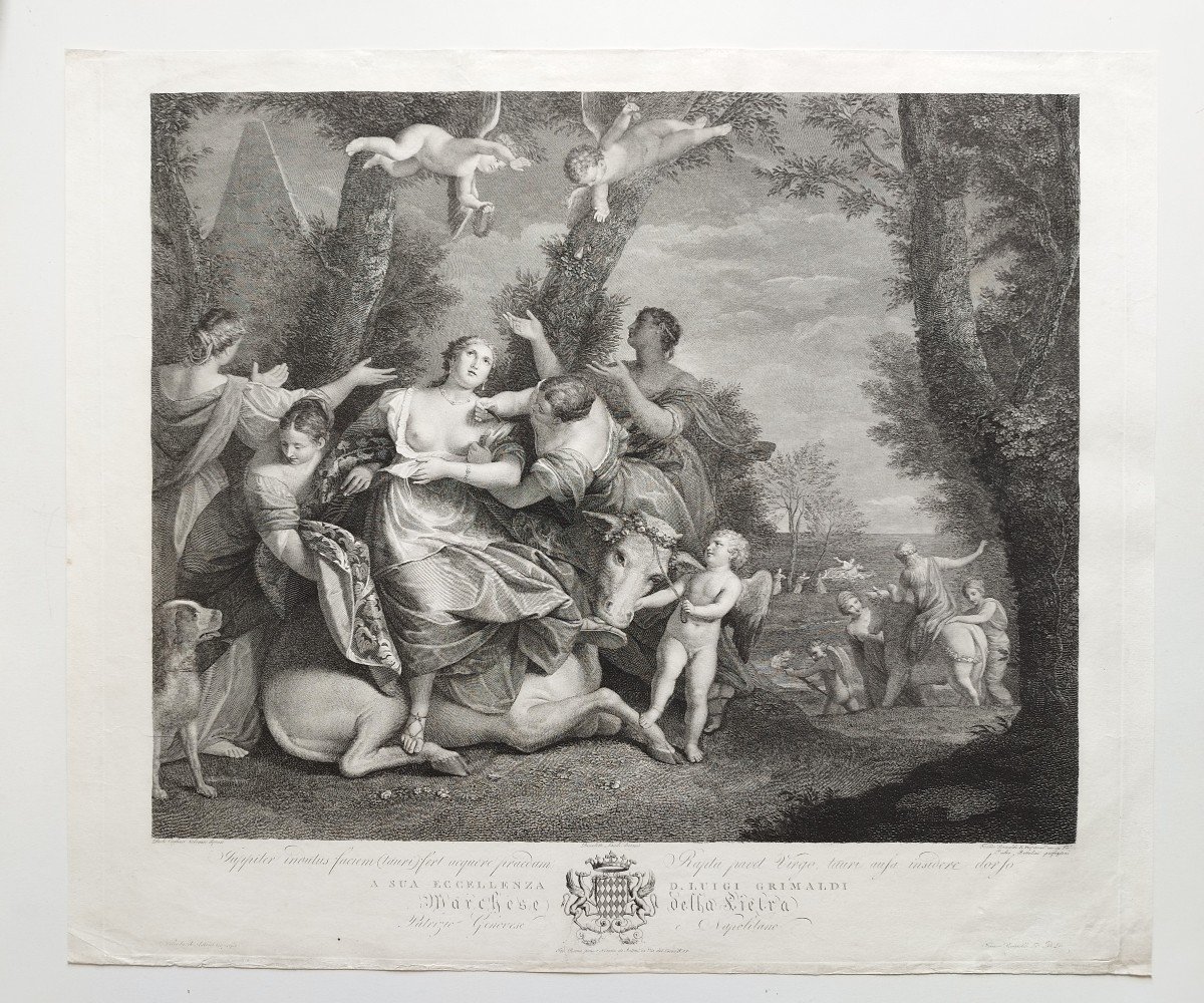 Etching Mythological Engraving After Veronese The Rape Of Europa 18th C Old Print-photo-2