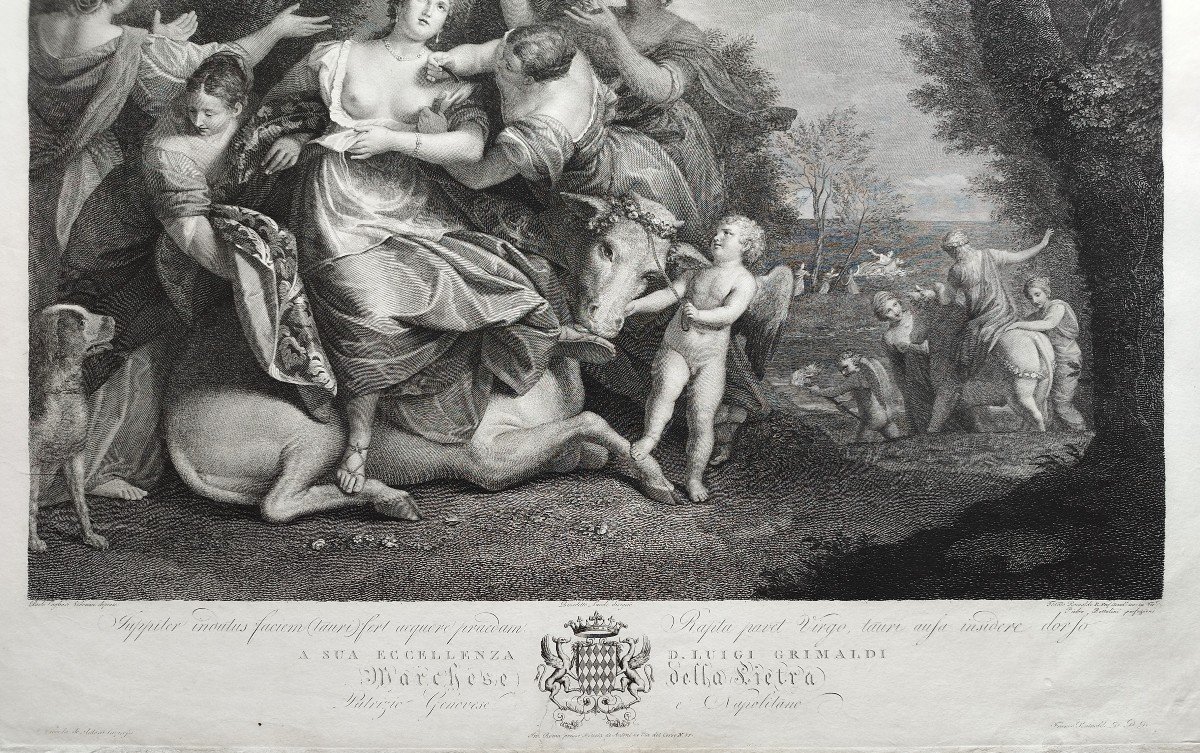 Etching Mythological Engraving After Veronese The Rape Of Europa 18th C Old Print-photo-1