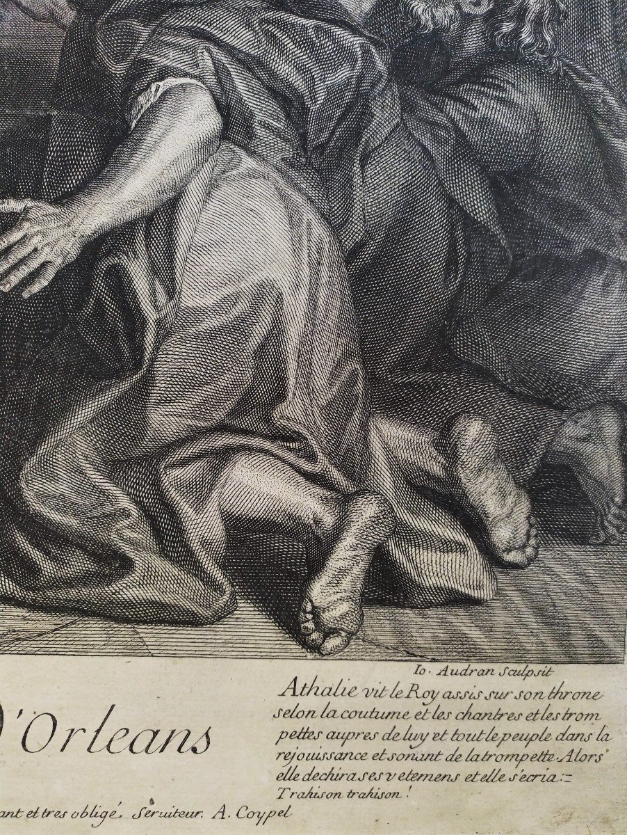 Engraving By Audran 18th C Etching  After Antoine Coypel Old Print-photo-4