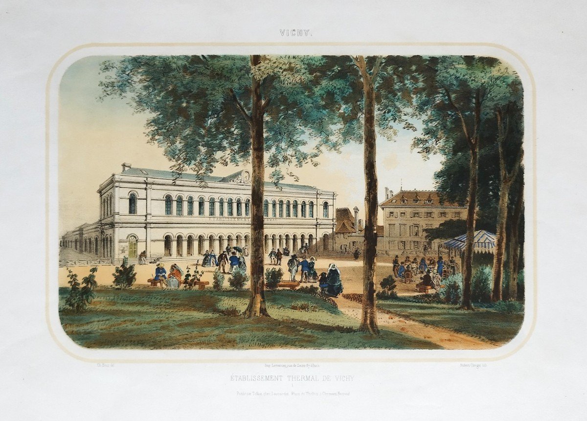 Vichy: Vichy Thermal Establishment 19th Century Color Lithograph By Hubert Clerget -photo-2