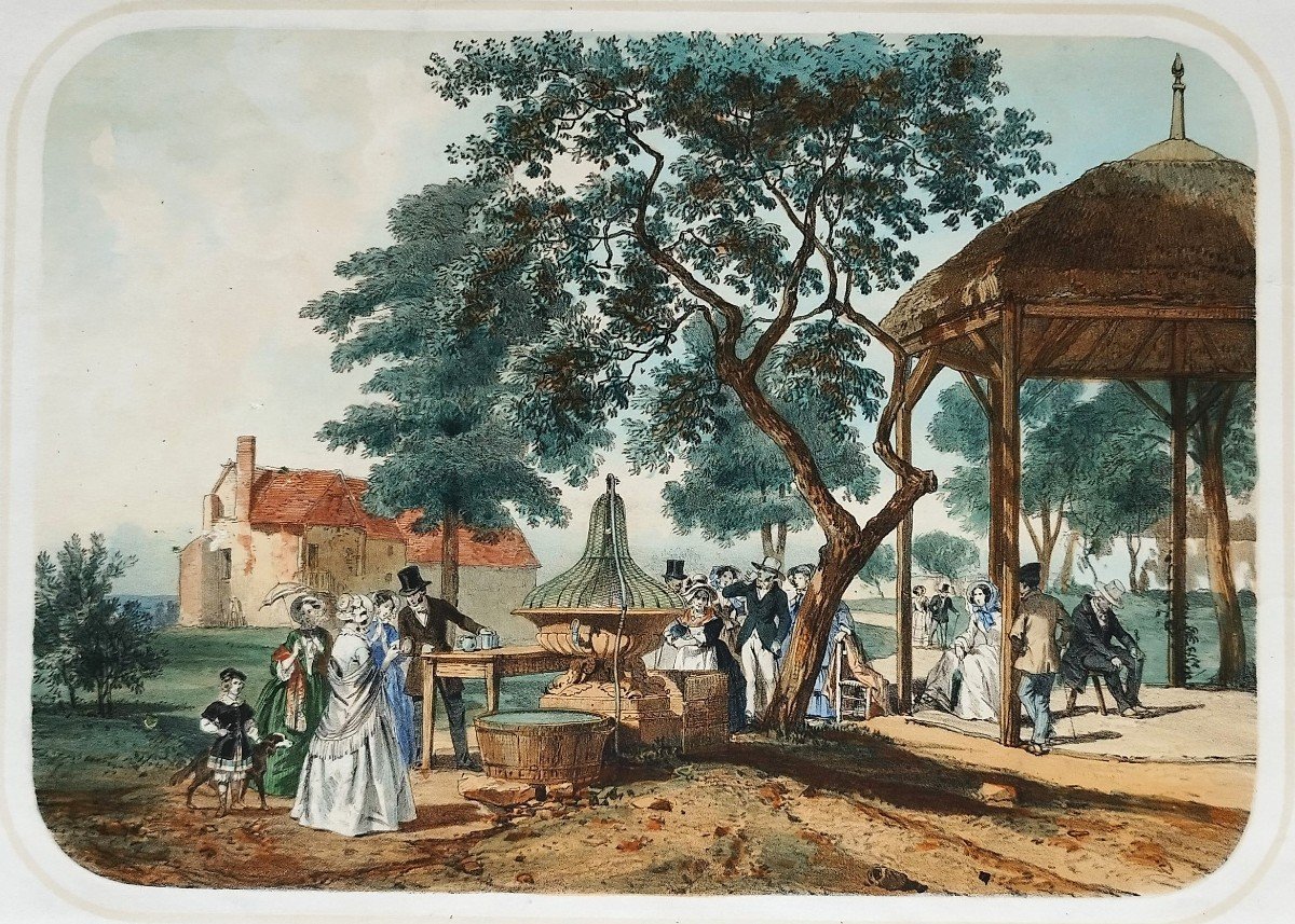 Vichy : Source Du Puits Lardy Lithographie En Couleurs XIXème  Par Ch. Bour Et Cicéri 