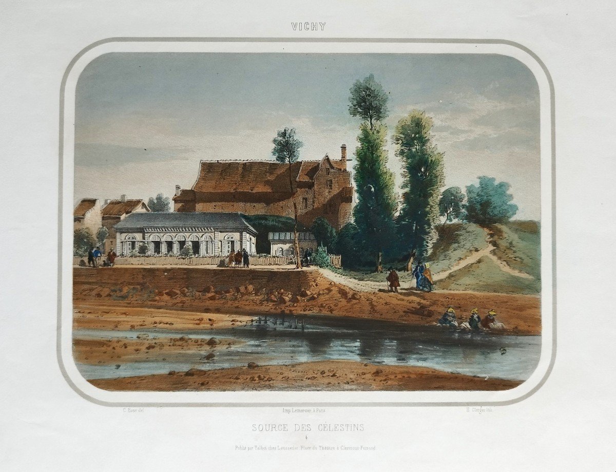 Vichy : Source Des Célestins Lithographie En Couleurs XIXème  Par Hubert Clerget-photo-3