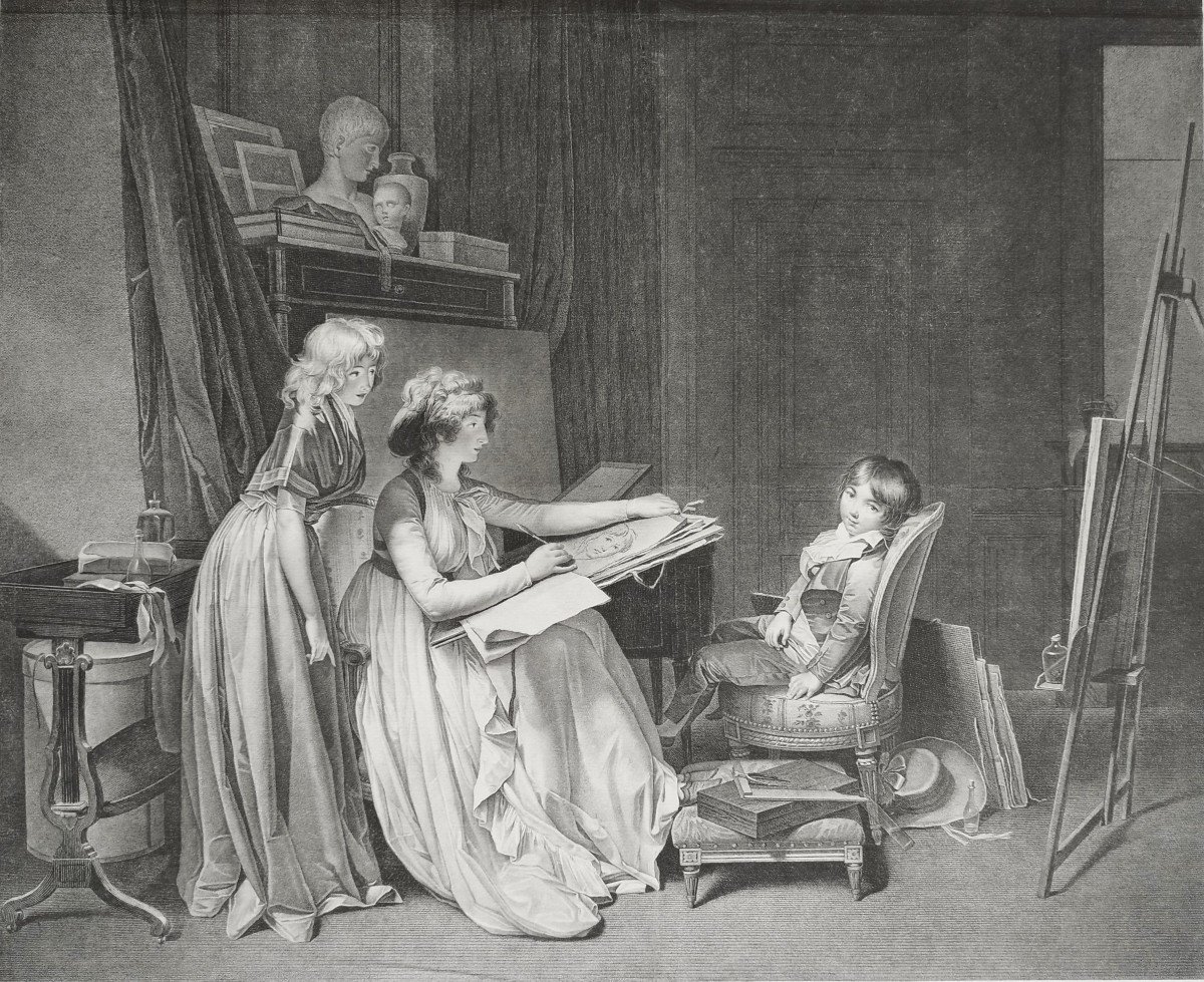  Engraving After Boiliy By Cazenave Etching Old Print The Drawing Lesson 19th C-photo-4