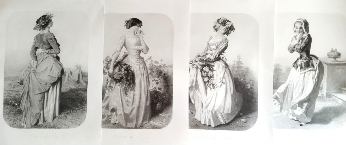 The Four Seasons Set Of 4 Engravings By Posselwhite After Vidal Etching Goupil Old Print