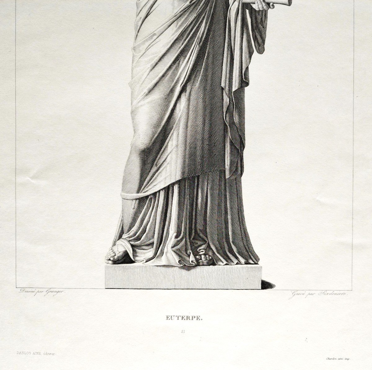 Mythological Engraving Euterpe  Greek Goddess 19th C Etching Old Print-photo-2